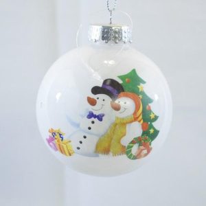 ZoeZo Design – 3 stuks – Kerstbal – sneeuwpop – wit – diverse kleuren – Ø 8 cm – glas