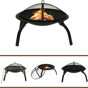 vidaXL Vuurschaal & BBQ 2-in-1 Staal Zwart Vuurschaal – Open Haard – Bbq – Tuinverwarming – Outdoor Living