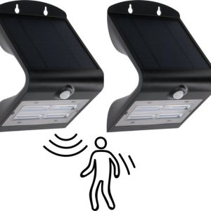 Led solar tuinverlichting – Buitenlamp met beweging- en lichtsensor – 2x wandlamp zwart