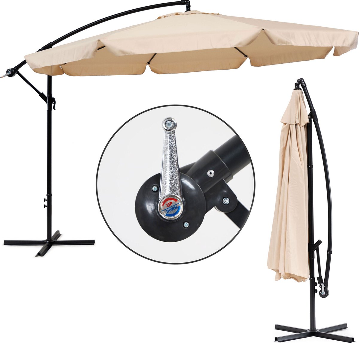 Zweefparasol – zwengelmechanisme – 340 cm – beige - Afbeelding 2