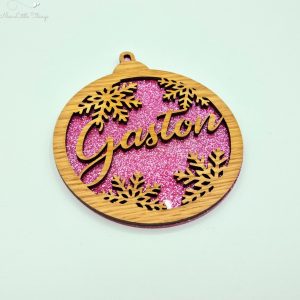[Nice Little Things] Multilayer kerstbal glitter – Met naam – Roze – Eik