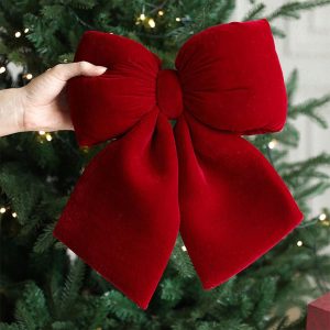 1 Stuk – Rode fluwelen kransstrikken – Kerstboomversiering – kerstboomtopper en kransstrik – feestelijke winterdecoratie voor thuisfeesten (33 x 29 cm)