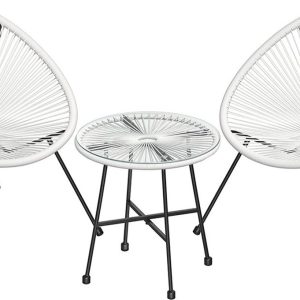 3-delige terrasmeubelset – buitenzitplaats – tuinlounge – weerbestendig – tafel: 50,5×52 cm, stoelen: 64x65x77 cm