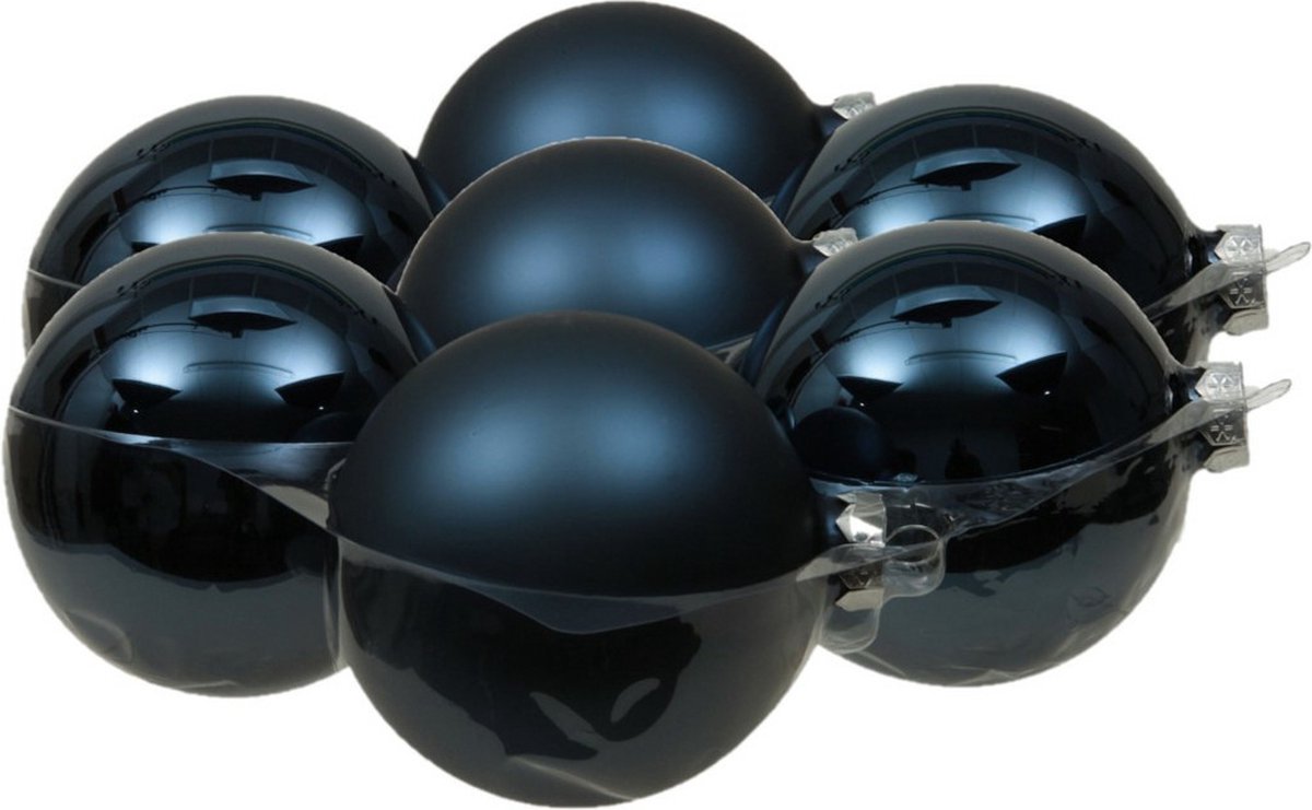 8x stuks kerstversiering kerstballen donkerblauw van glas – 10 cm – mat/glans – Kerstboomversiering - Afbeelding 2