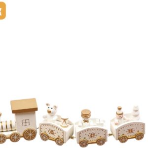 1 stuk – Kerstversiering – Houten speelgoedtrein – Miniatuur beschilderd treinornament – Feestelijke etalageversiering – Tafelversiering – Kerstcadeau – Stijl E – Wit