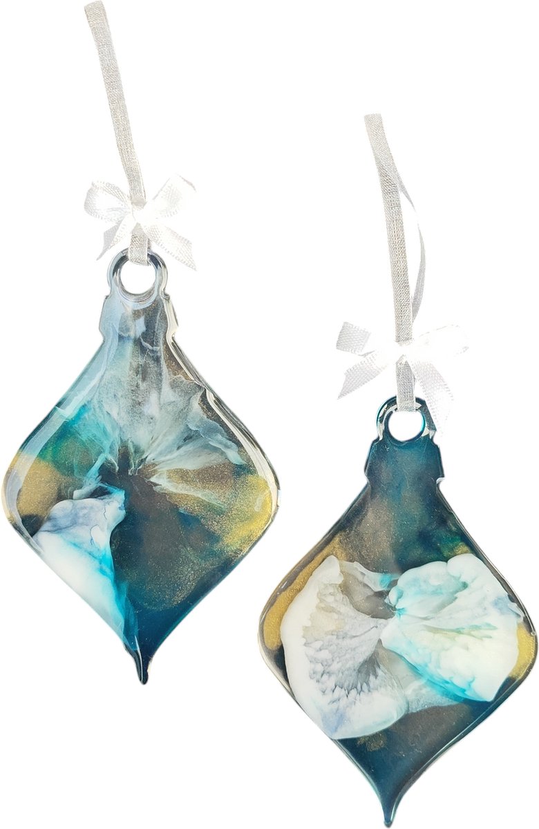 Resin Art JR: Unieke exclusieve Kersthangers / set van 2 stuks / Kerst / Kerstbal / Ornament - Afbeelding 2