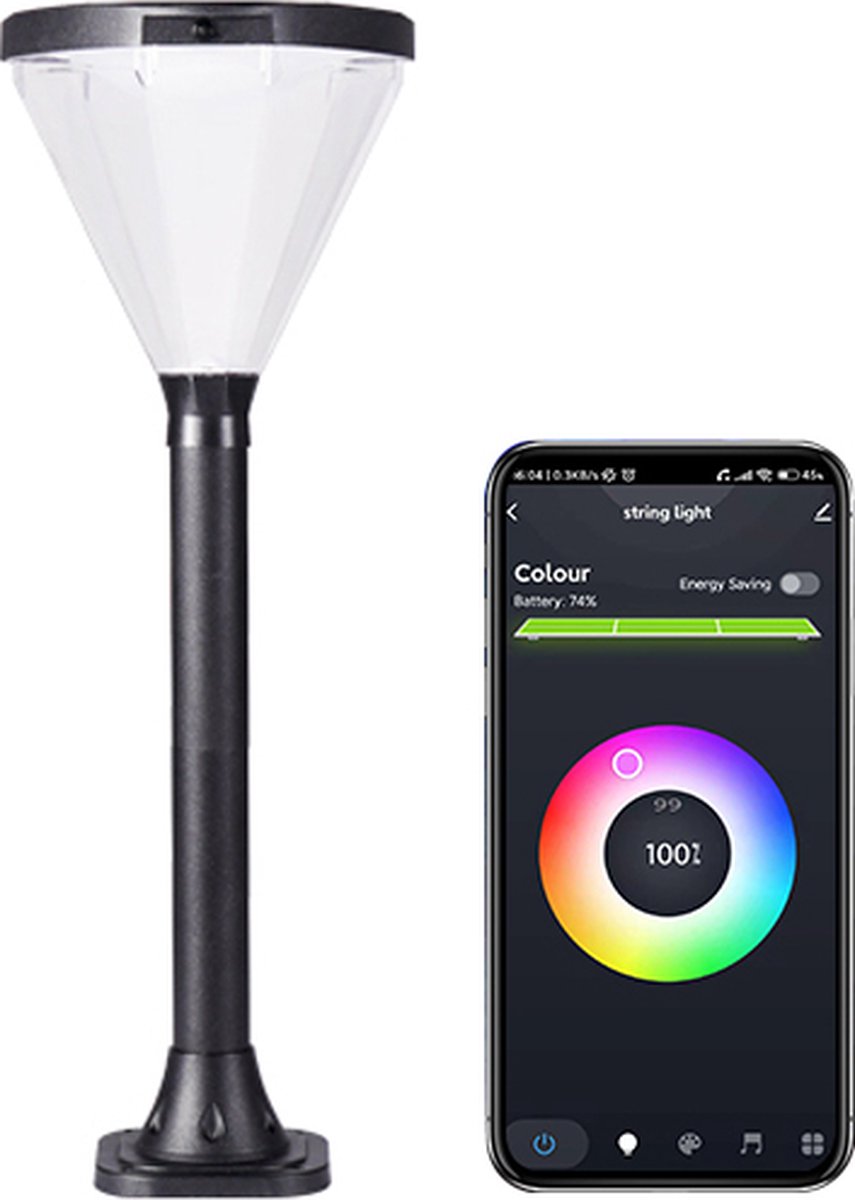 Solar Led Lantaarn met App – Telefoonbestuurbare Tuinverlichting op Zonne-energie – Padverlichting – dag/nacht Sensor - Afbeelding 2