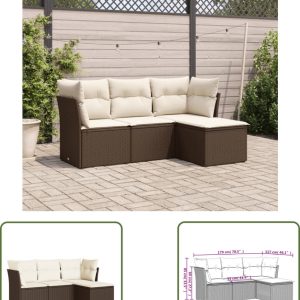 The Living Store 4-delige Loungeset met kussens poly rattan bruin – Loungebank – Lounge Set – Tuinlounge – Buiszitter – Outdoor Furniture